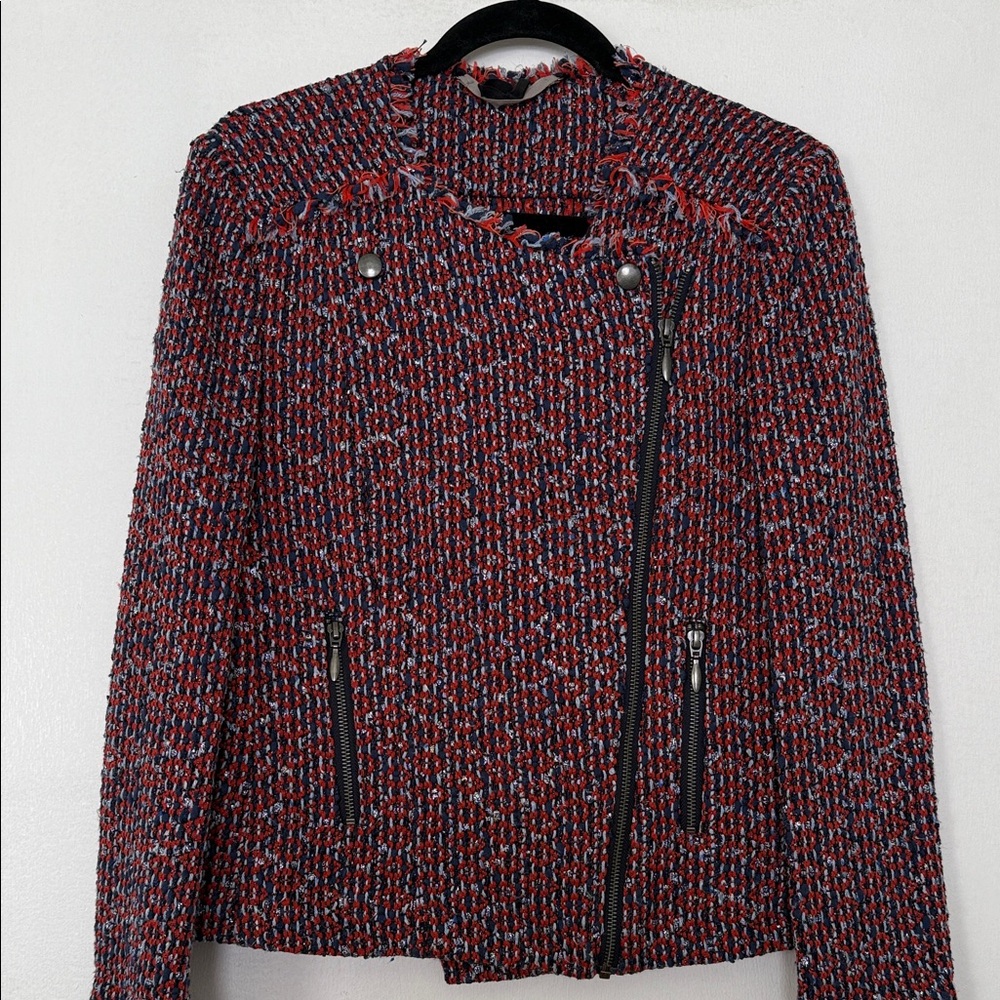 Jigsaw Red and Black Blazer in  English Linton Tweed